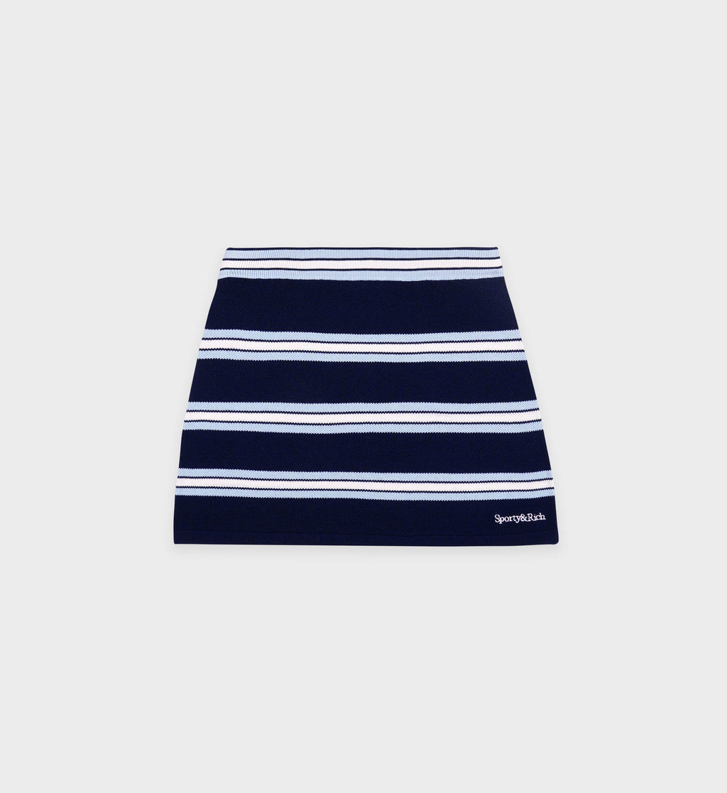 Serif Logo Silk Pique Aline Skirt - Navy/White/Flax Blue