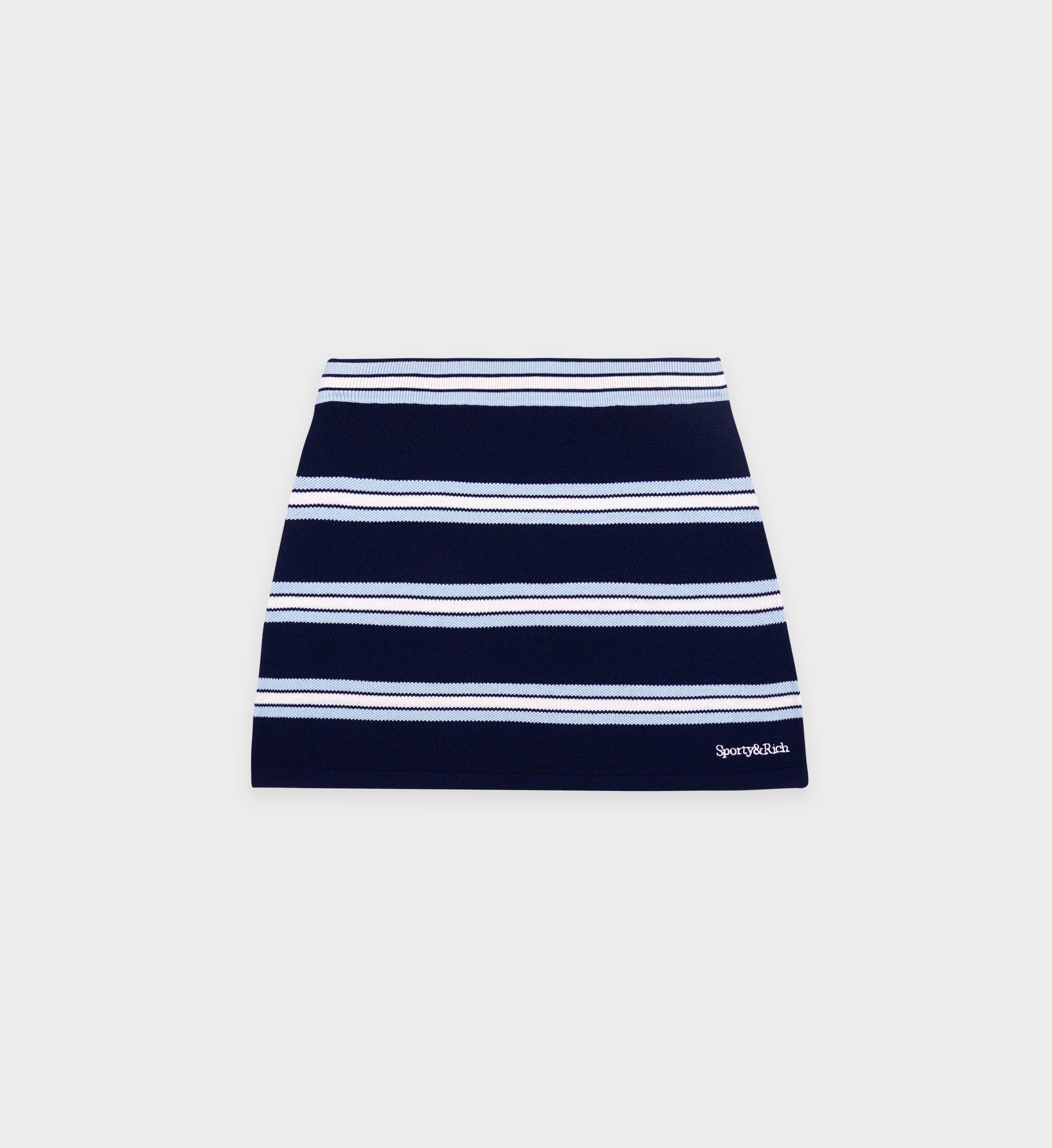 Serif Logo Silk Pique Aline Skirt - Navy/White/Flax Blue