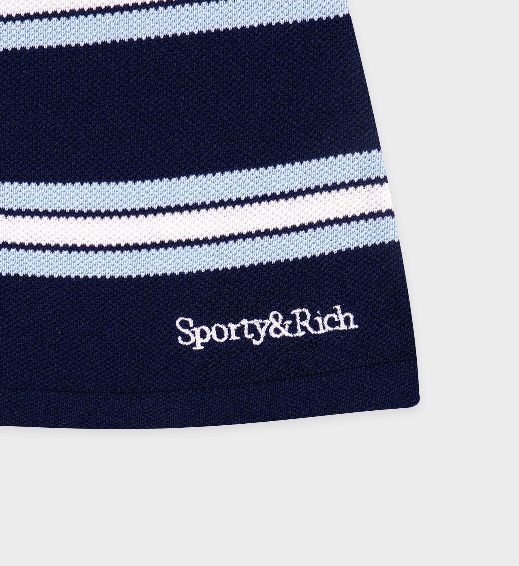 Serif Logo Silk Pique Aline Skirt - Navy/White/Flax Blue