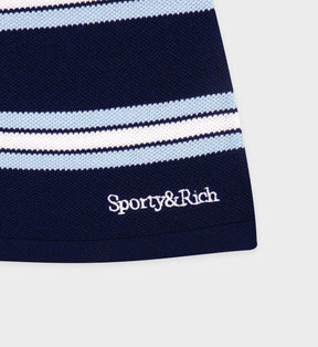 Serif Logo Silk Pique Aline Skirt - Navy/White/Flax Blue
