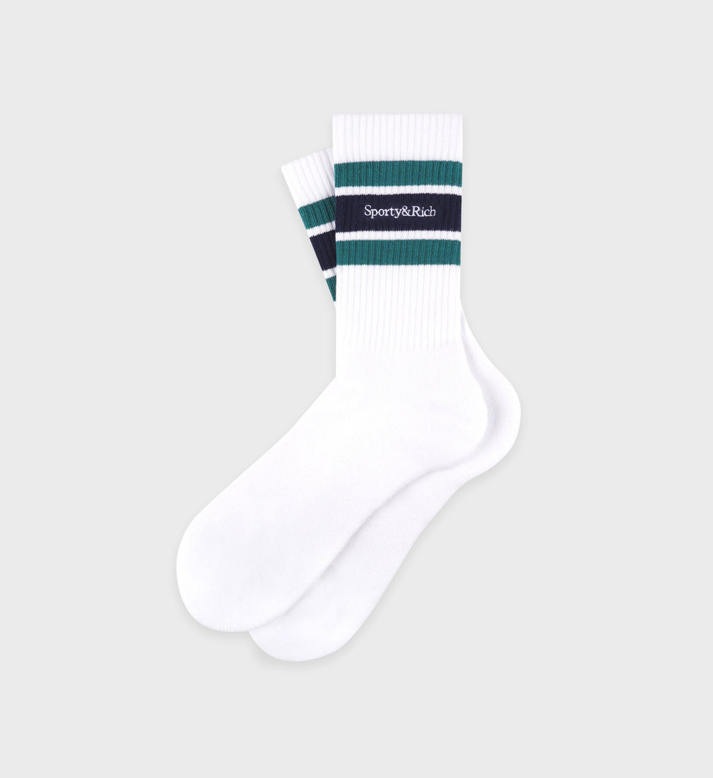Serif Logo Socks - White/Navy/Alpine