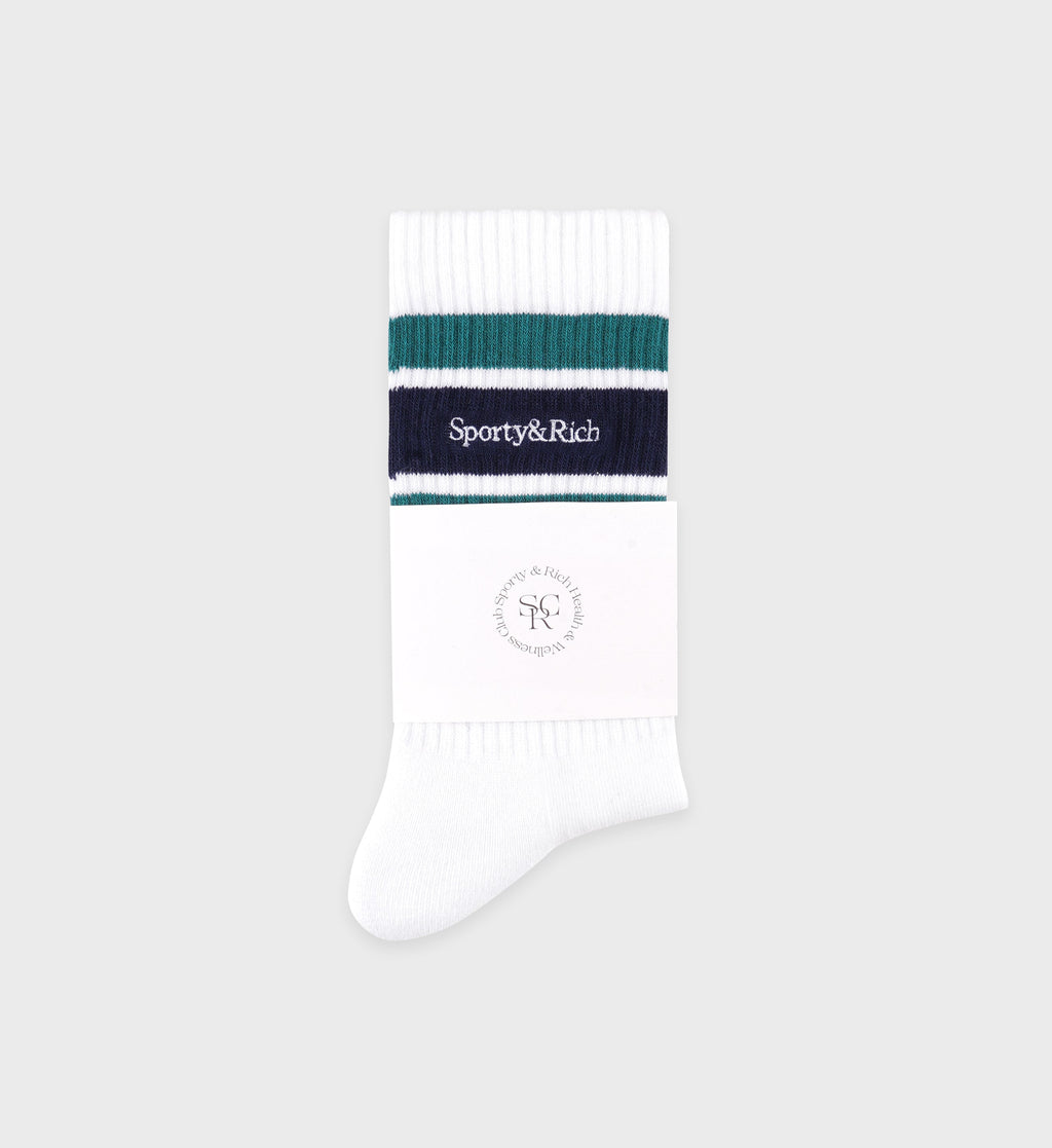 Serif Logo Socks - White/Navy/Alpine