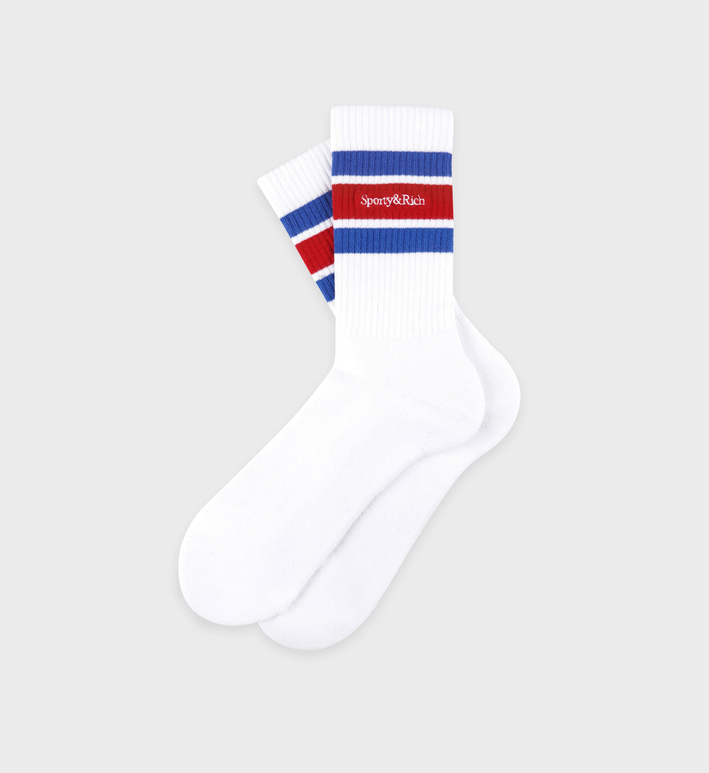 Serif Logo Socks - White/Team Blue/Ruby