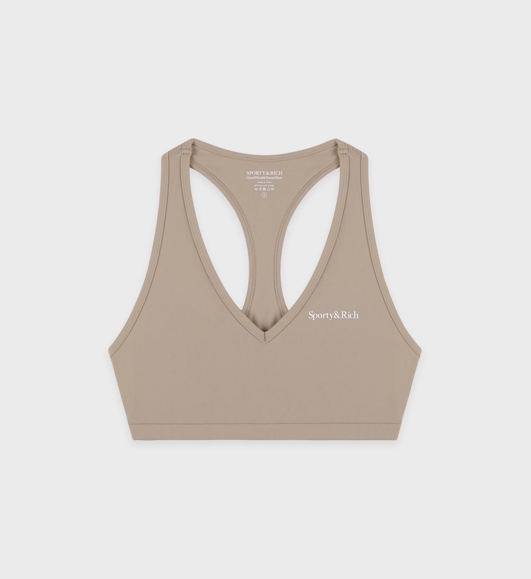 Serif Logo V Neck Sports Bra - Elephant/White