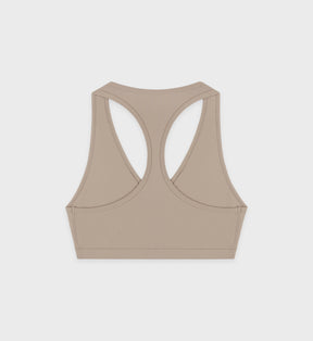 Serif Logo V Neck Sports Bra - Elephant/White