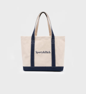 Serif Logo Tote Bag - Natural/Navy