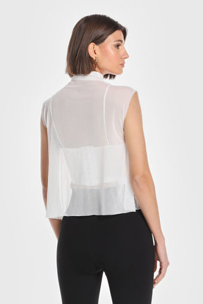 SHEER NET SLEEVELESS TURTLENECK TOP