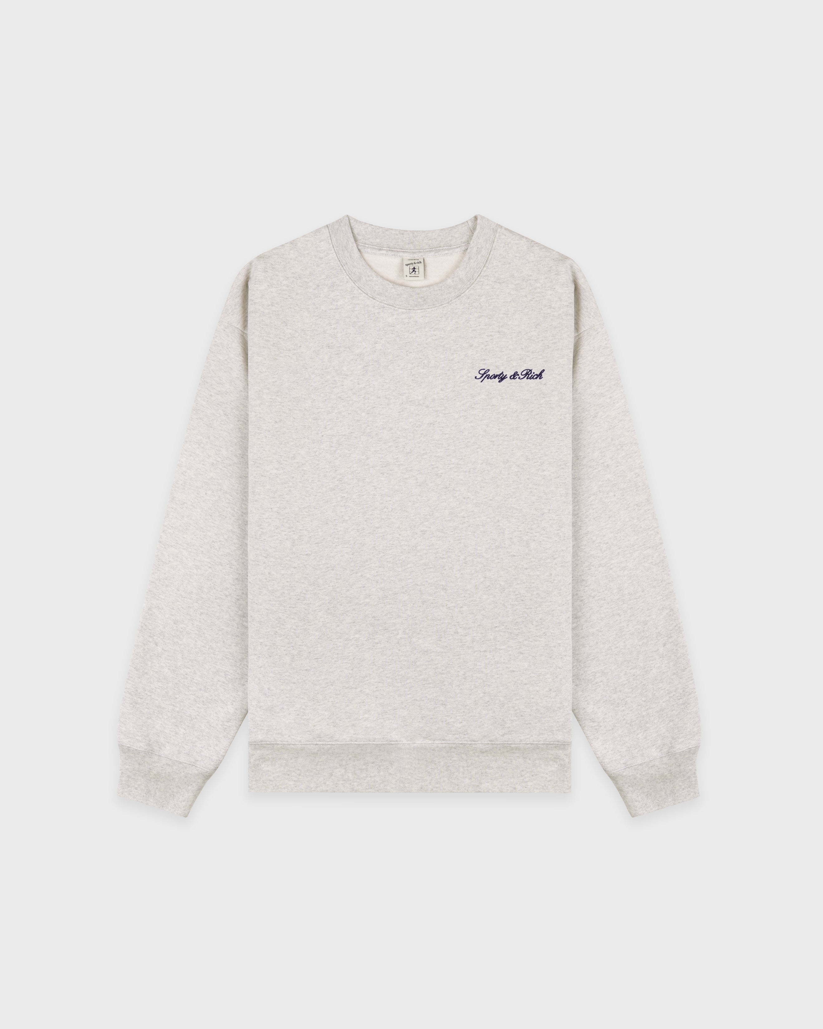 Signature Logo Embroidered Crewneck - Heather Gray/Navy