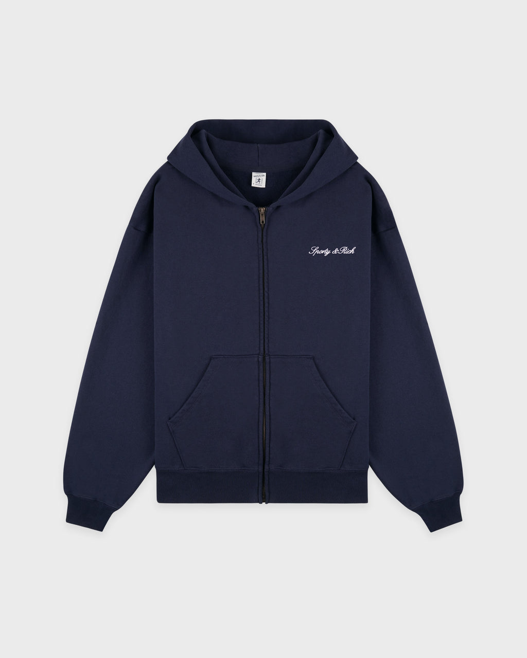 Signature Logo Embroidered Zip Hoodie - Navy/White