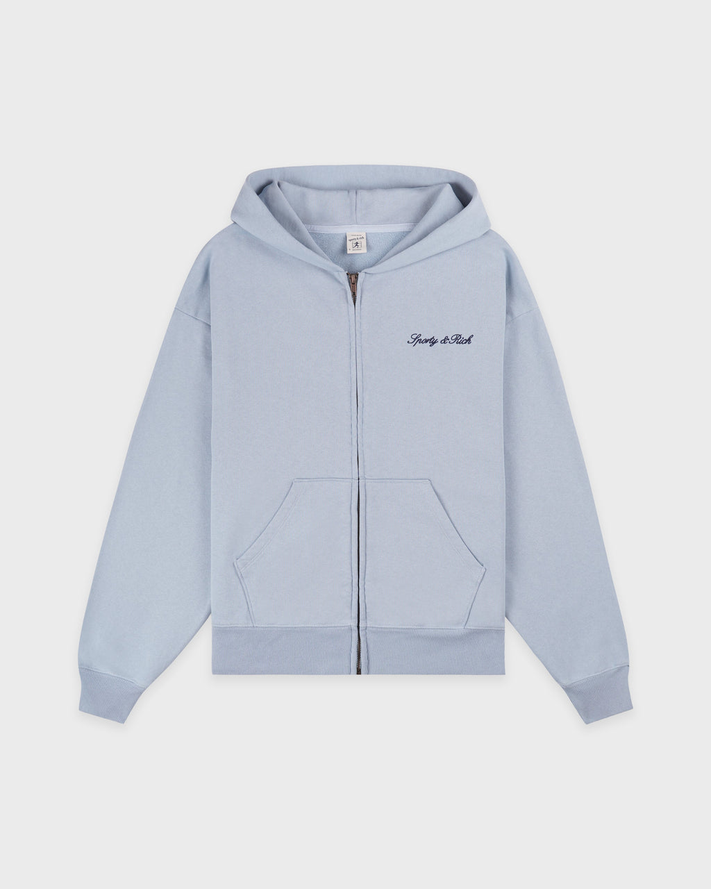 Signature Logo Embroidered Zip Hoodie - Faded Blue/Navy