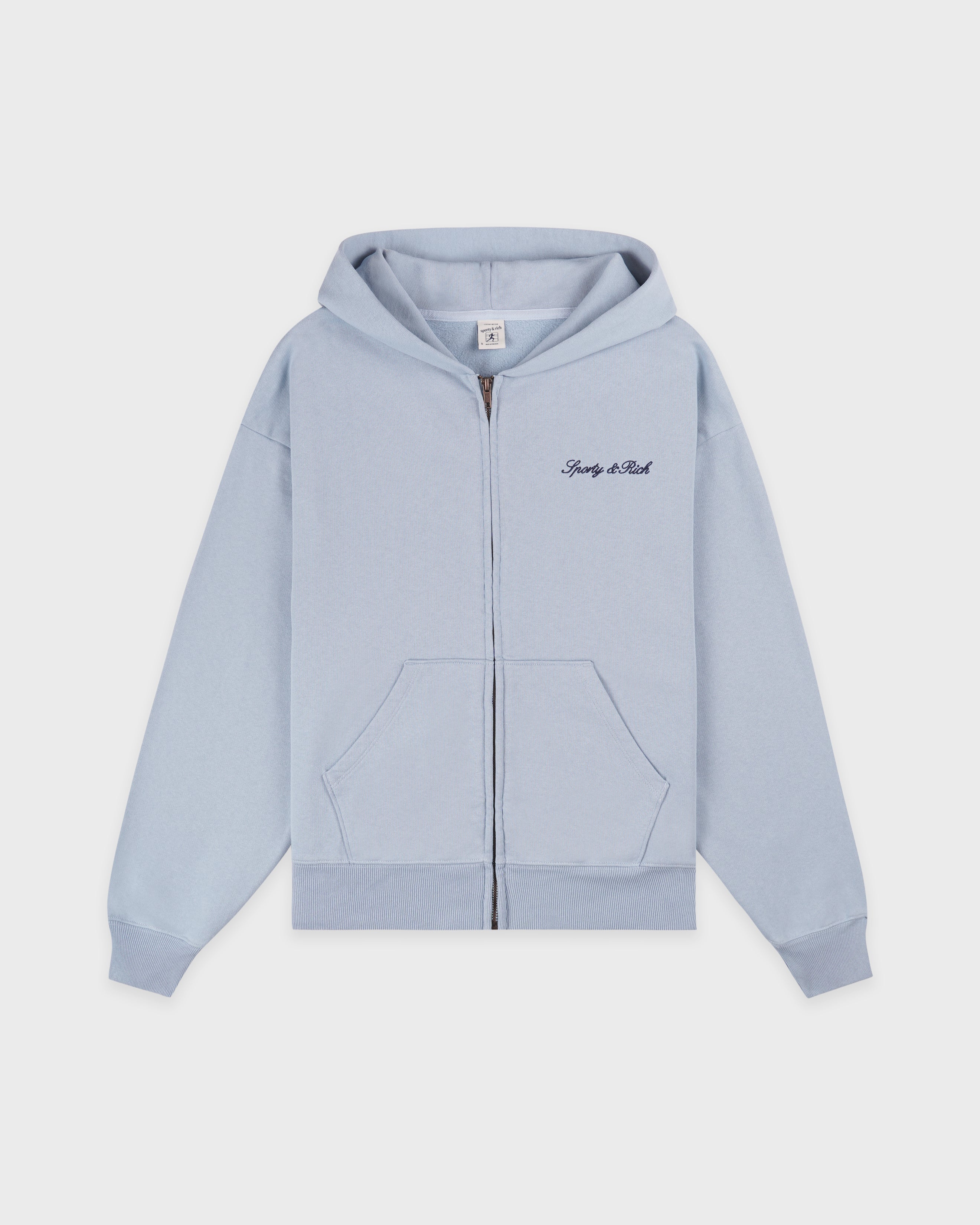 Signature Logo Embroidered Zip Hoodie - Faded Blue/Navy