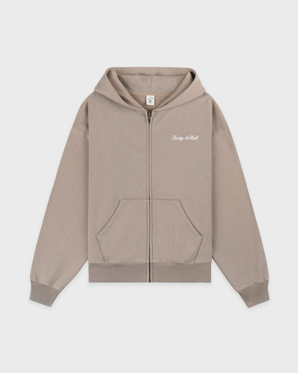 Signature Logo Embroidered Zip Hoodie - Hazelnut/White