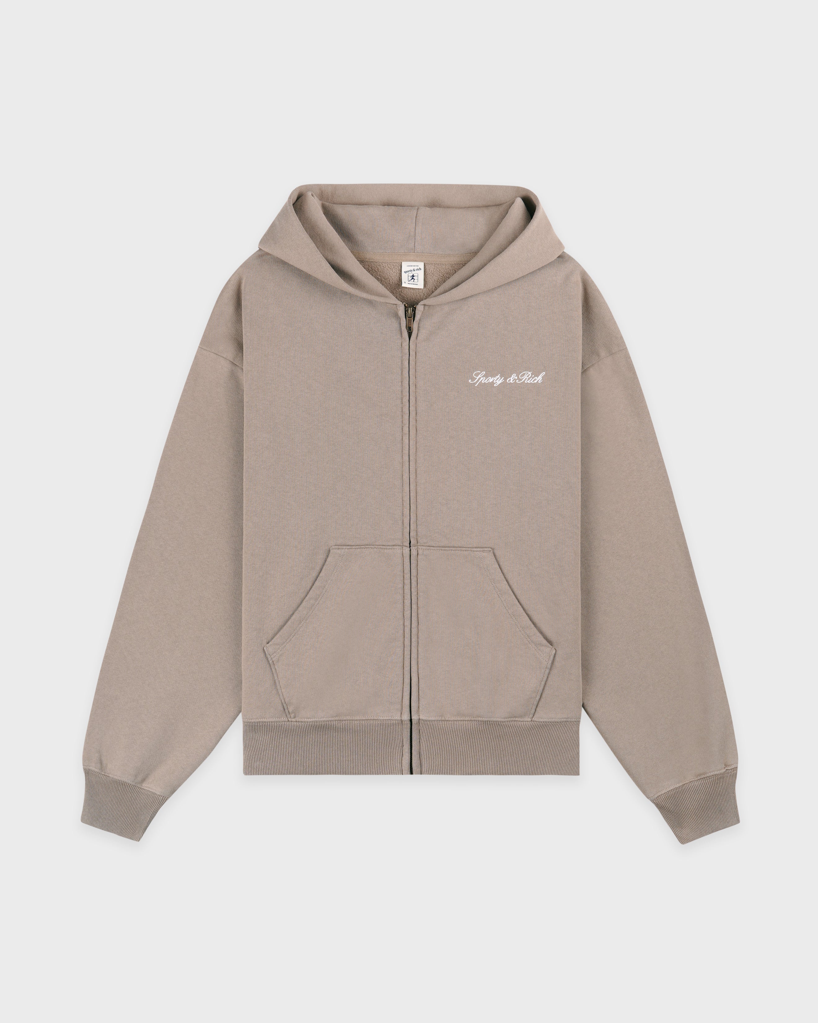 Signature Logo Embroidered Zip Hoodie - Hazelnut/White