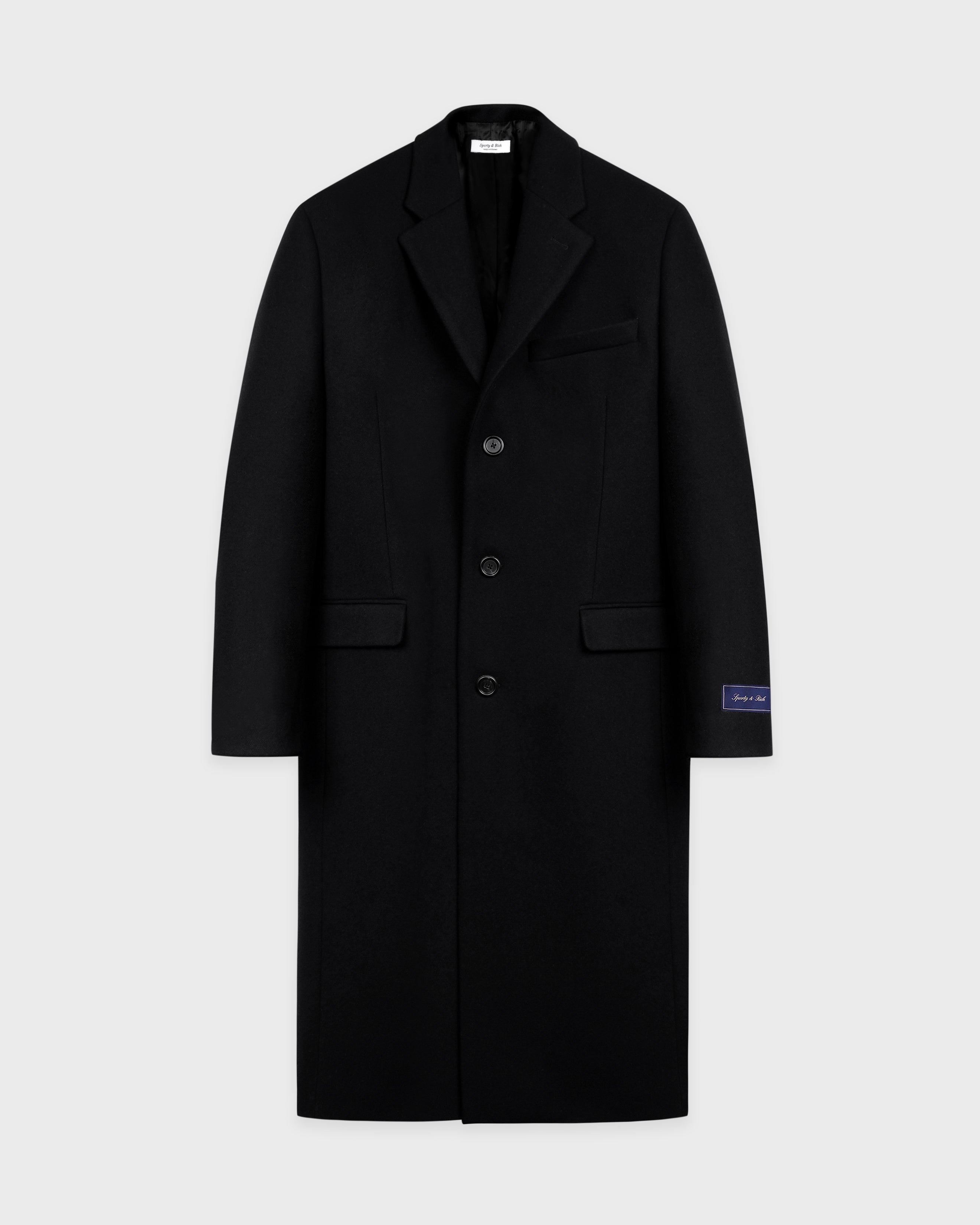 Signature Logo Wool Overcoat - Black
