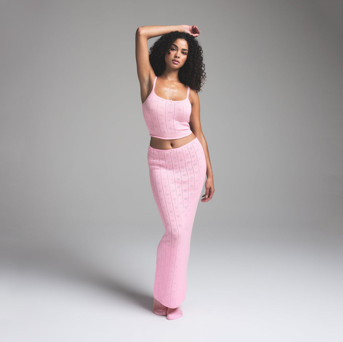 SWEATER POINTELLE LONG SKIRT | BABY PINK