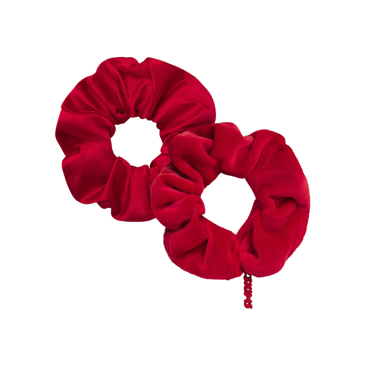 GETTING READY ACCESSORIES SATIN AND VELOUR SCRUNCHIE 2-PACK | CRANBERRY