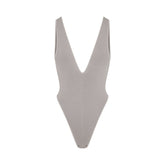 SEAMLESS MODAL DEEP PLUNGE BODYSUIT | SMOKE