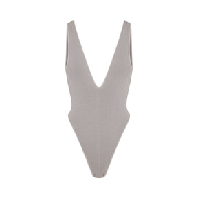 SEAMLESS MODAL DEEP PLUNGE BODYSUIT | SMOKE