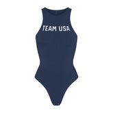 SKIMS FOR TEAM USA COTTON JERSEY OLYMPIC HIGH NECK BODYSUIT | NAVY