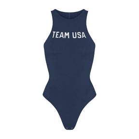 SKIMS FOR TEAM USA COTTON JERSEY OLYMPIC HIGH NECK BODYSUIT | NAVY