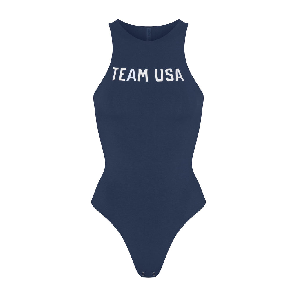 SKIMS FOR TEAM USA COTTON JERSEY OLYMPIC HIGH NECK BODYSUIT | NAVY