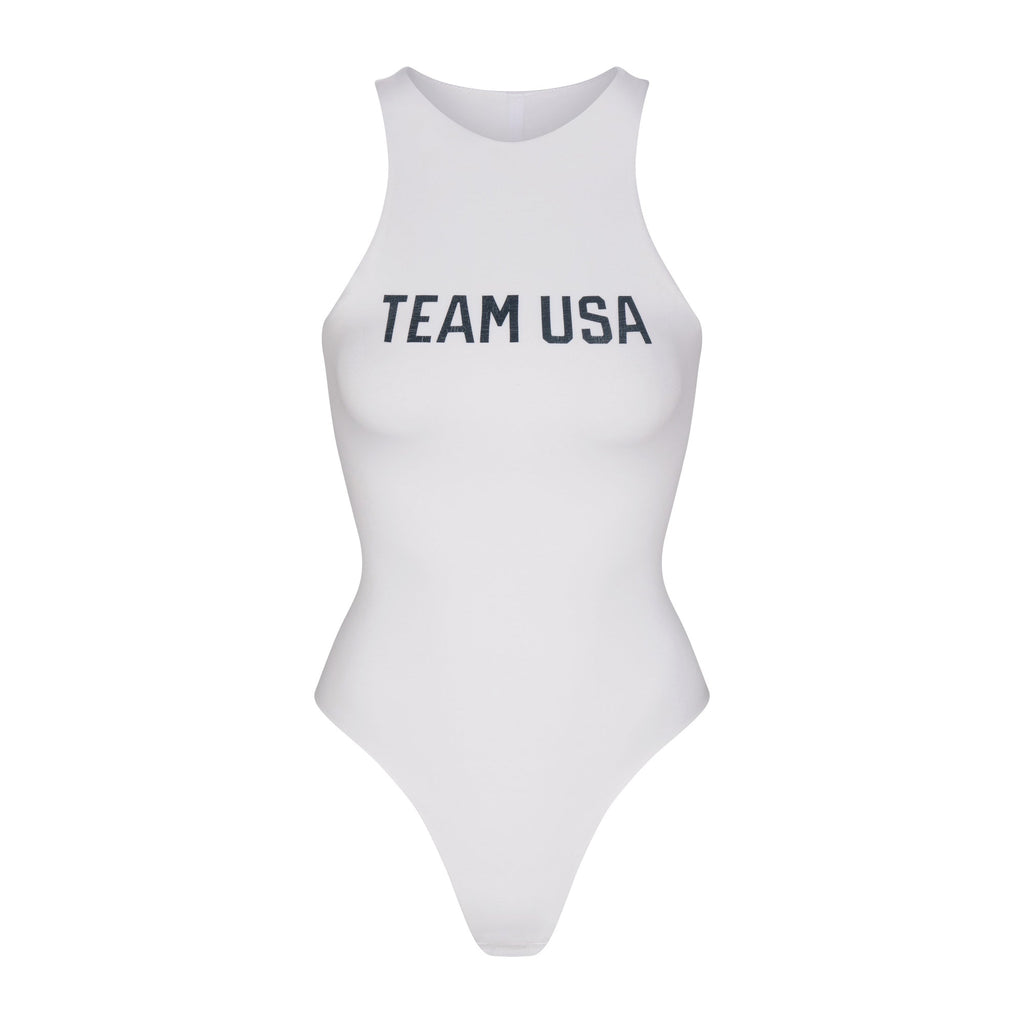 SKIMS FOR TEAM USA COTTON JERSEY OLYMPIC HIGH NECK BODYSUIT | WHITE