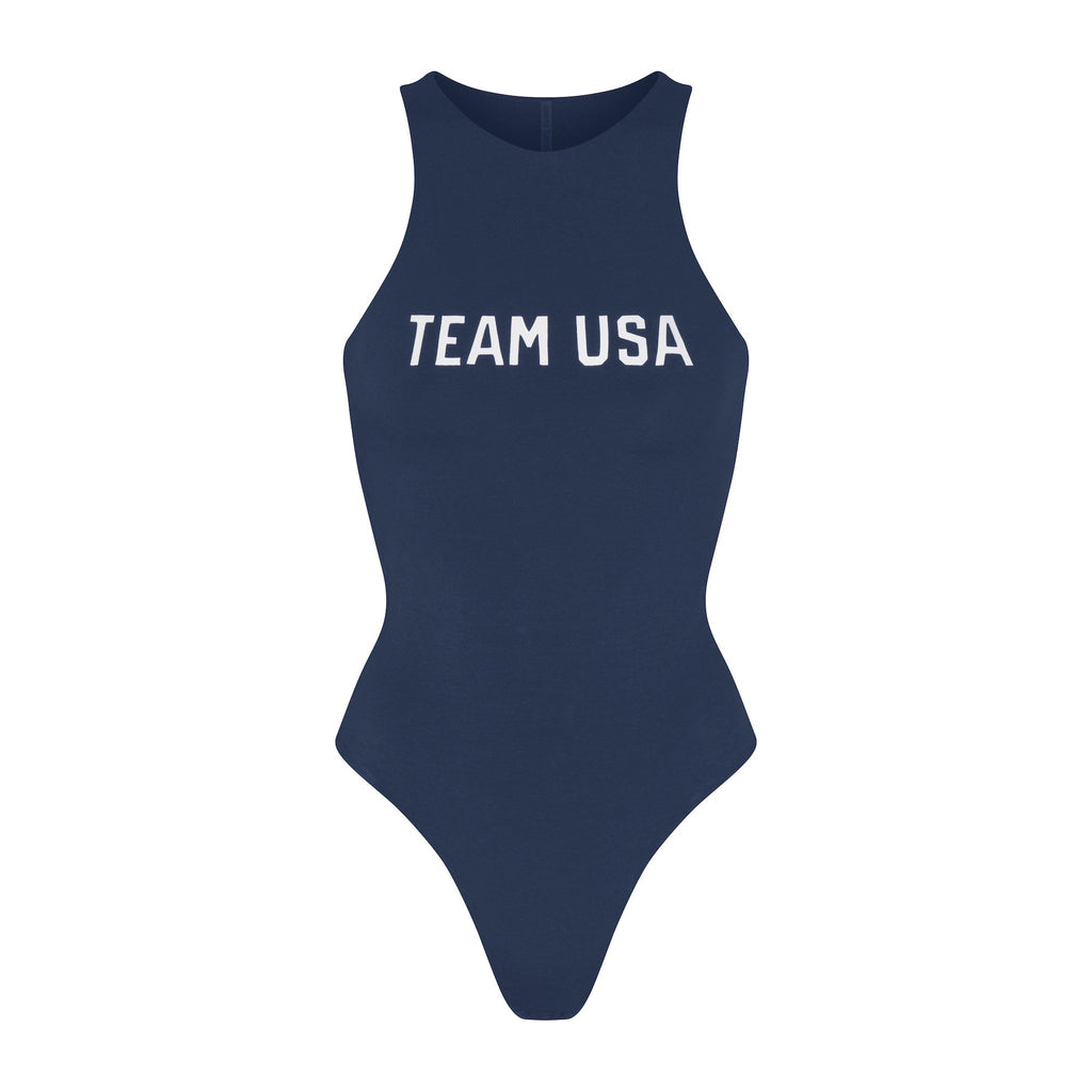 SKIMS FOR TEAM USA COTTON JERSEY PARALYMPIC HIGH NECK BODYSUIT | NAVY