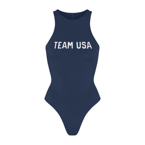 SKIMS FOR TEAM USA COTTON JERSEY PARALYMPIC HIGH NECK BODYSUIT | NAVY