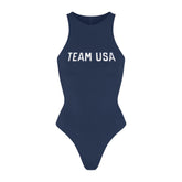 SKIMS FOR TEAM USA COTTON JERSEY PARALYMPIC HIGH NECK BODYSUIT | NAVY