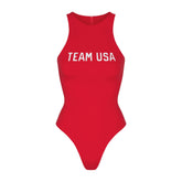 SKIMS FOR TEAM USA COTTON JERSEY PARALYMPIC HIGH NECK BODYSUIT | RED