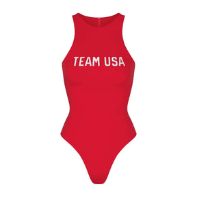 SKIMS FOR TEAM USA COTTON JERSEY PARALYMPIC HIGH NECK BODYSUIT | RED