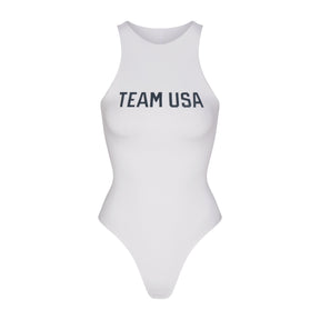 SKIMS FOR TEAM USA COTTON JERSEY PARALYMPIC HIGH NECK BODYSUIT | WHITE