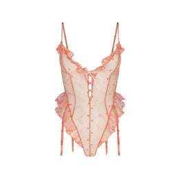EMBROIDERED TULLE GARTER TEDDY | GUAVA HEART TULLE