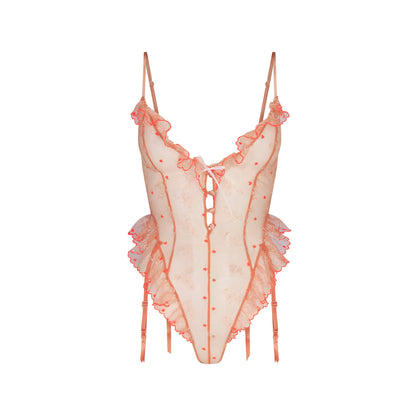 EMBROIDERED TULLE GARTER TEDDY | GUAVA HEART TULLE