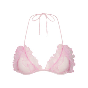 EMBROIDERED TULLE TIE BRALETTE AND THONG SET | BUBBLE GUM