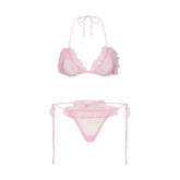 EMBROIDERED TULLE TIE BRALETTE AND THONG SET | BUBBLE GUM