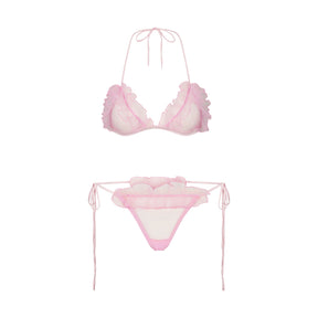 EMBROIDERED TULLE TIE BRALETTE AND THONG SET | BUBBLE GUM