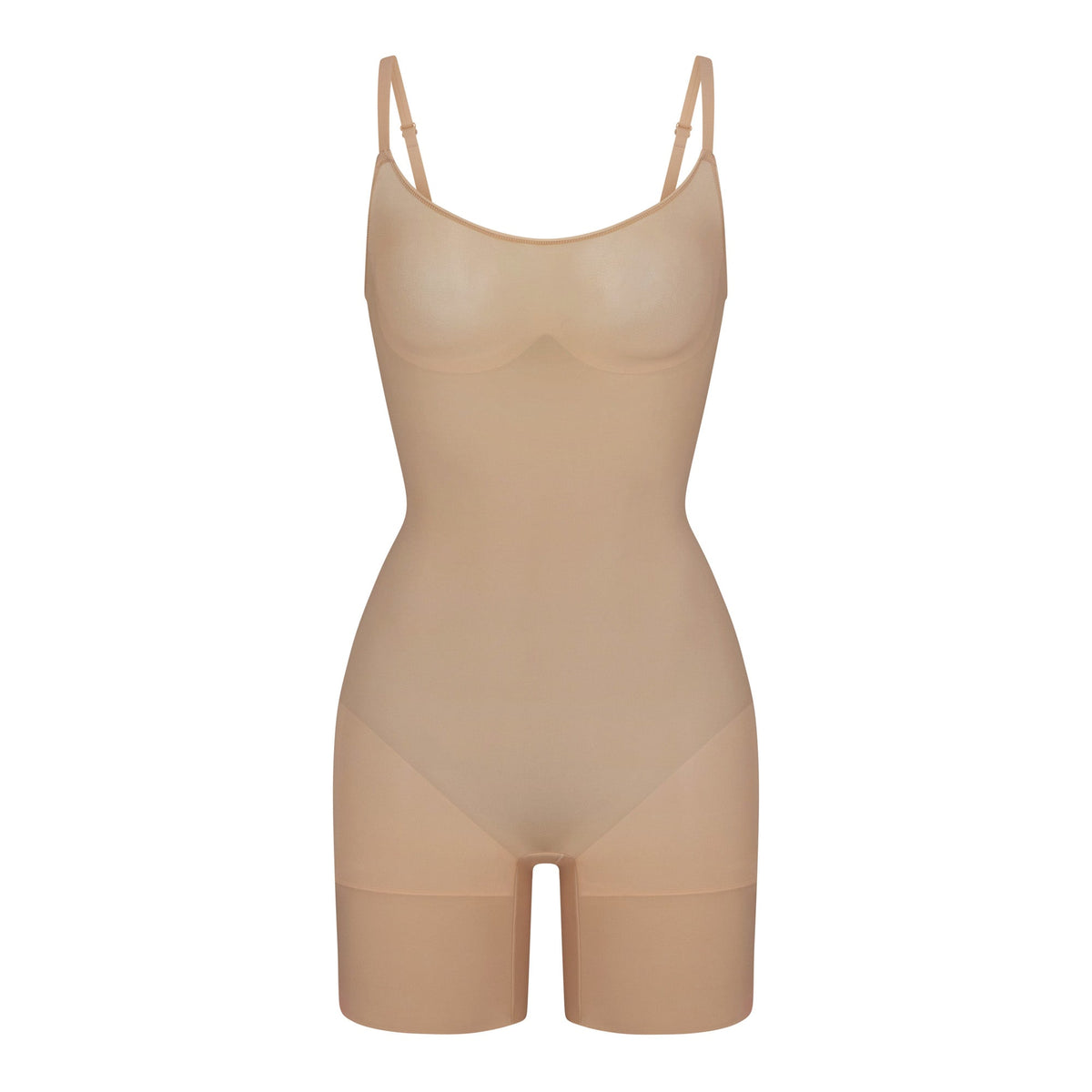 SHEER SEAMLESS MID THIGH BODYSUIT | CLAY
