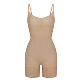 SHEER SEAMLESS MID THIGH BODYSUIT | CLAY
