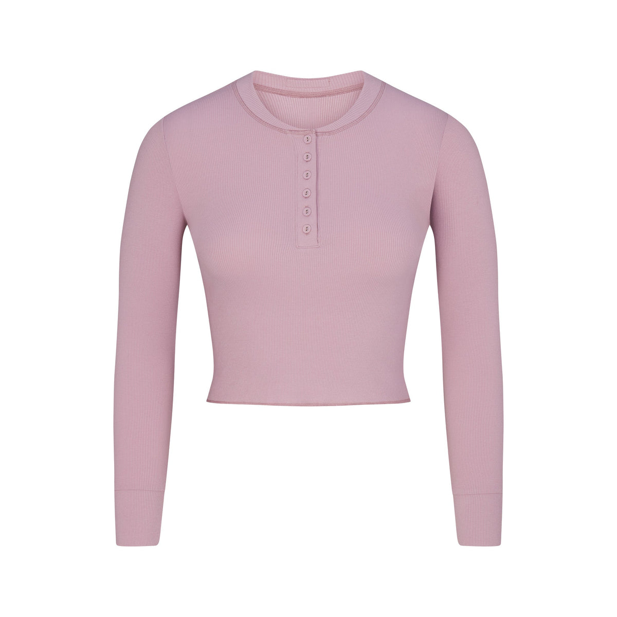 COTTON RIB LONG SLEEVE CROP HENLEY | DUSK