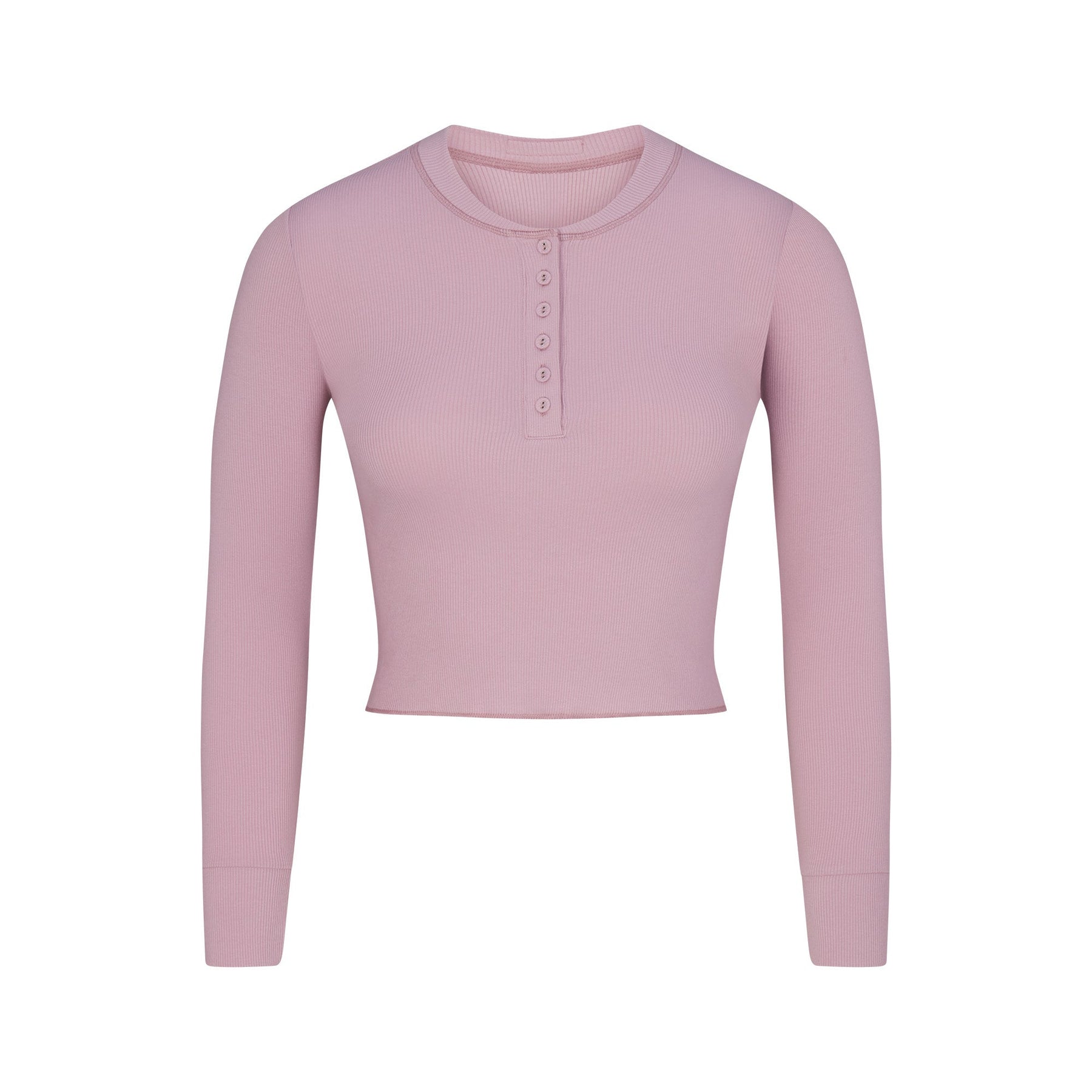 COTTON RIB LONG SLEEVE CROP HENLEY | DUSK