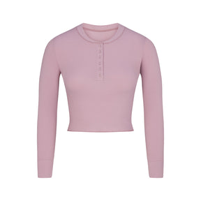 COTTON RIB LONG SLEEVE CROP HENLEY | DUSK