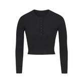COTTON RIB LONG SLEEVE CROP HENLEY | SOOT