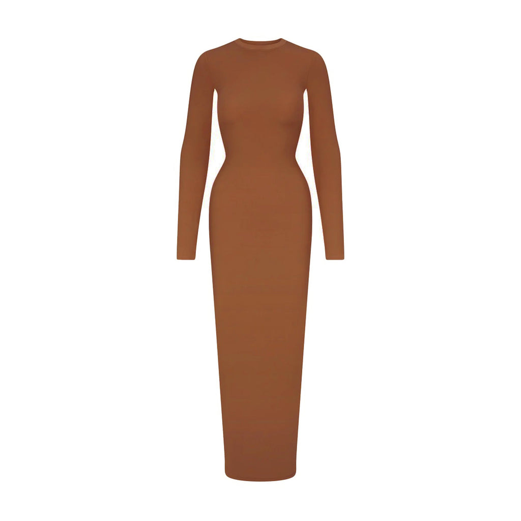 FITS EVERYBODY CREW NECK LONG SLEEVE DRESS | BRONZE
