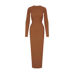 FITS EVERYBODY CREW NECK LONG SLEEVE DRESS | BRONZE