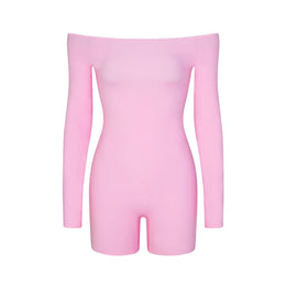 FITS EVERYBODY PICOT OFF THE SHOULDER ONESIE | BUBBLE GUM