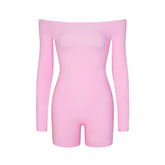 FITS EVERYBODY PICOT OFF THE SHOULDER ONESIE | BUBBLE GUM