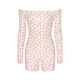 FITS EVERYBODY PICOT OFF THE SHOULDER ONESIE | RUBY HEART PRINT