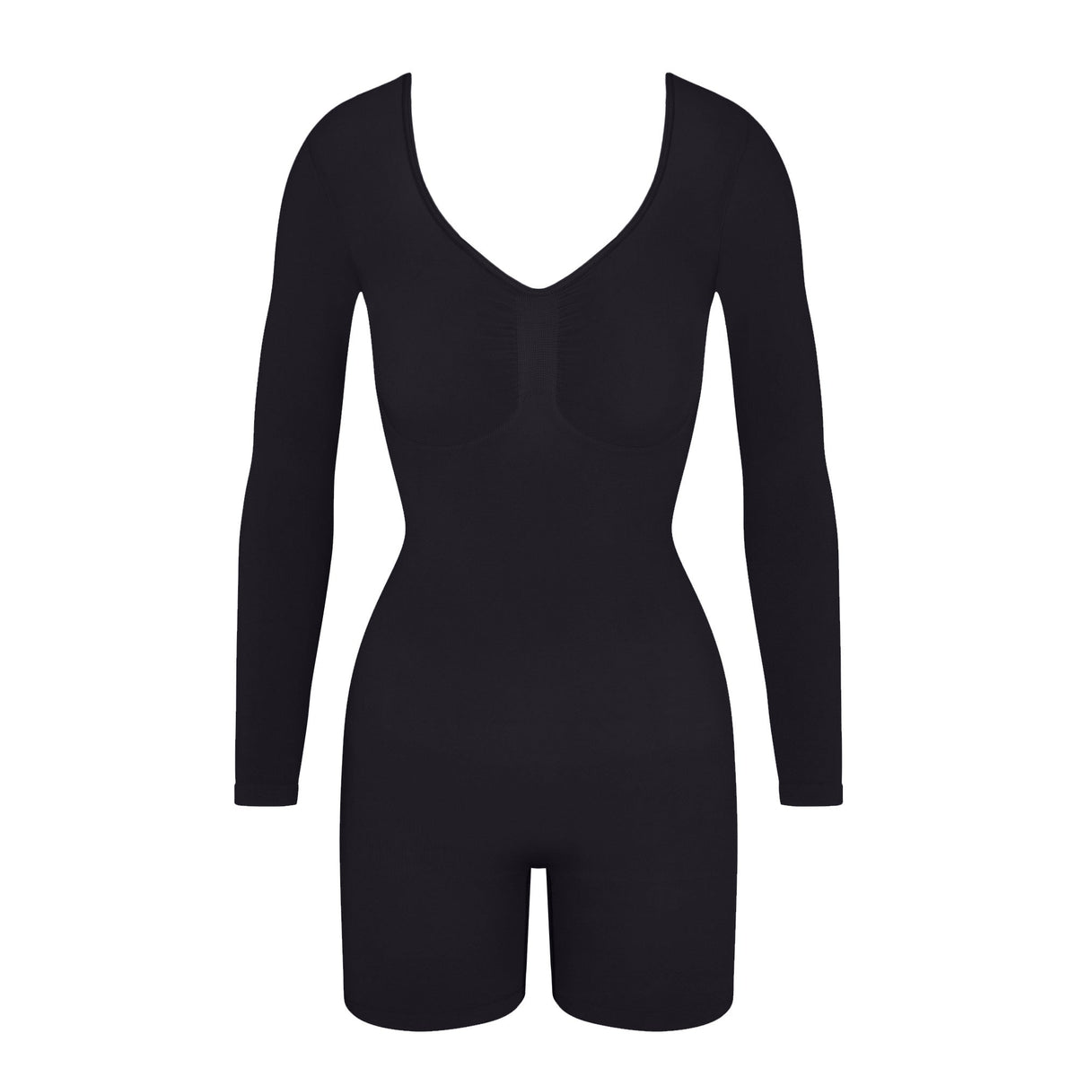 SEAMLESS SCULPT LONG SLEEVE LOW BACK MID THIGH BODYSUIT | ONYX