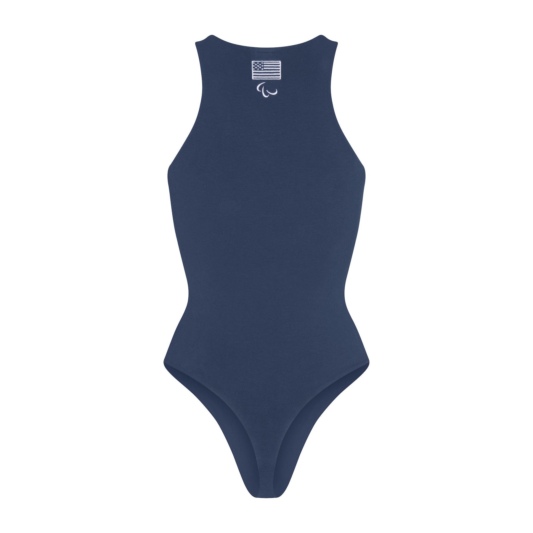 SKIMS FOR TEAM USA COTTON JERSEY PARALYMPIC HIGH NECK BODYSUIT | NAVY